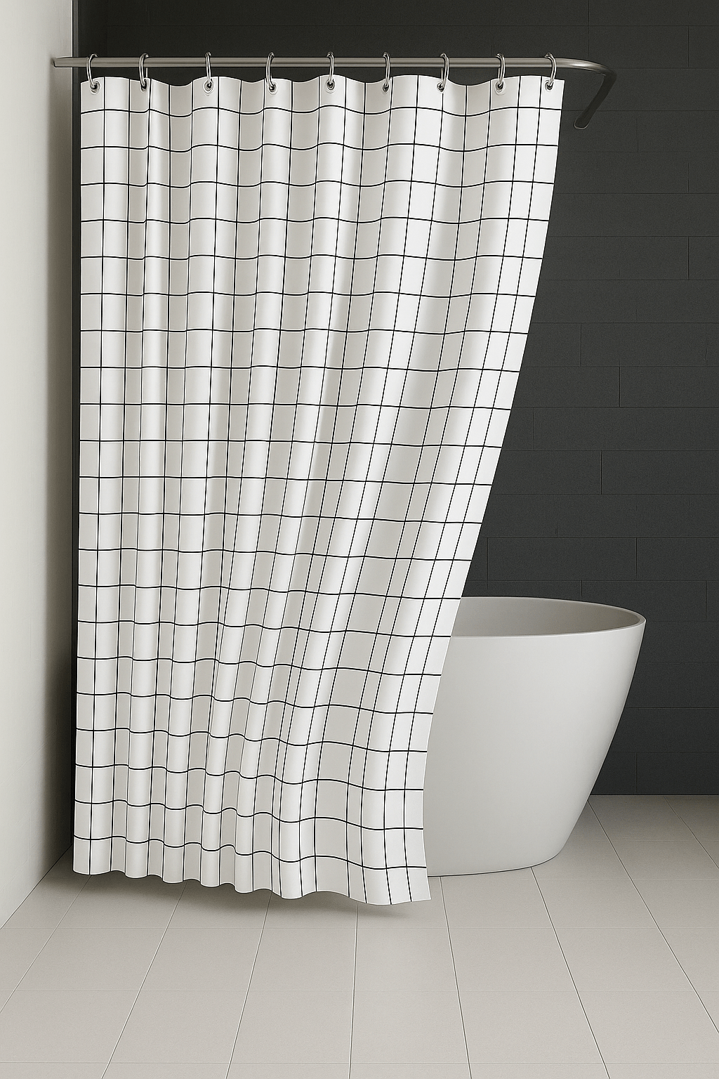 Rideau de Douche - Carreaux Blanc Blanc / 90x180cm