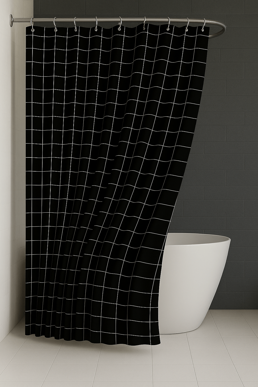 Rideau de Douche - Carreaux Noir Noir / 90x180cm