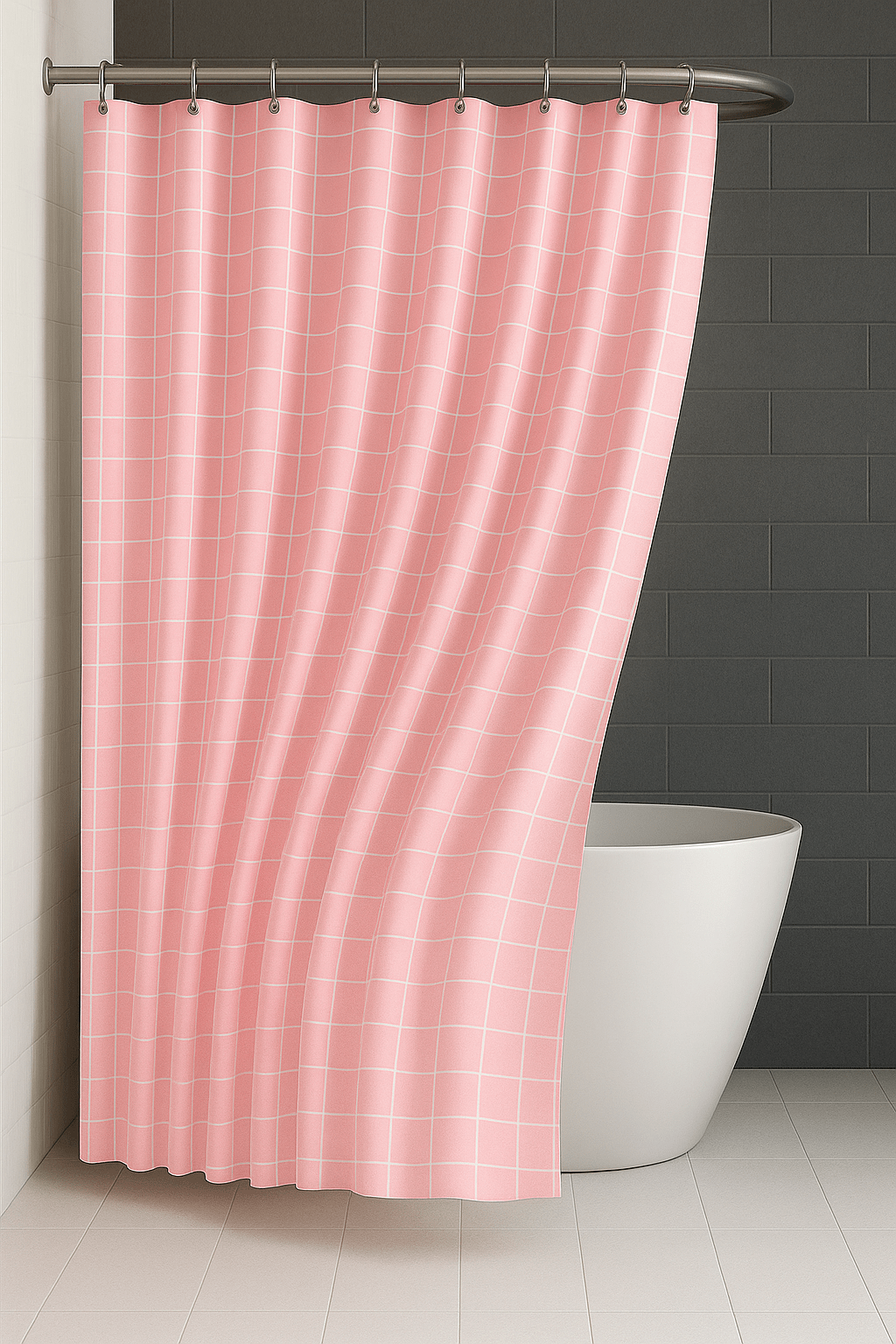 Rideau de Douche - Carreaux Rose Rose / 90x180cm