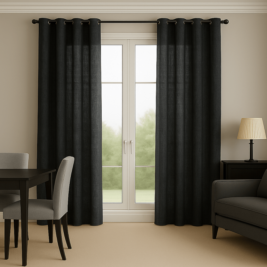 Rideau en Gaze de Coton - Noir Noir / 85x60cm / Passe-Tringle