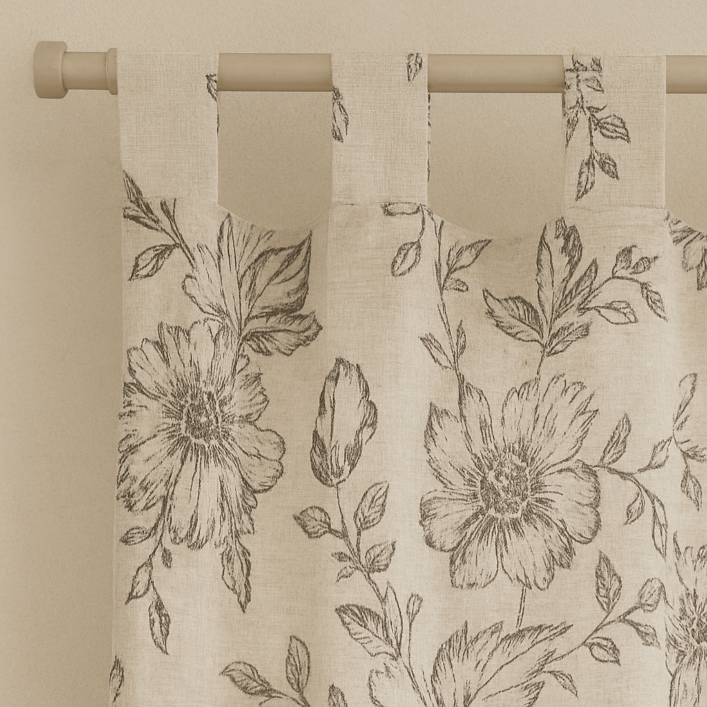 Rideau en Lin - Ombres Florales Noir Noir / 1pc 150x120cm / Passe-Tringle