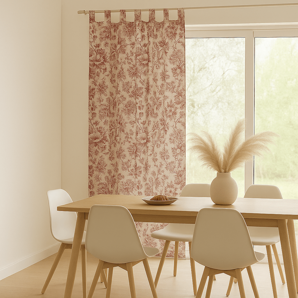 Rideau en Lin - Ombres Florales Rouge