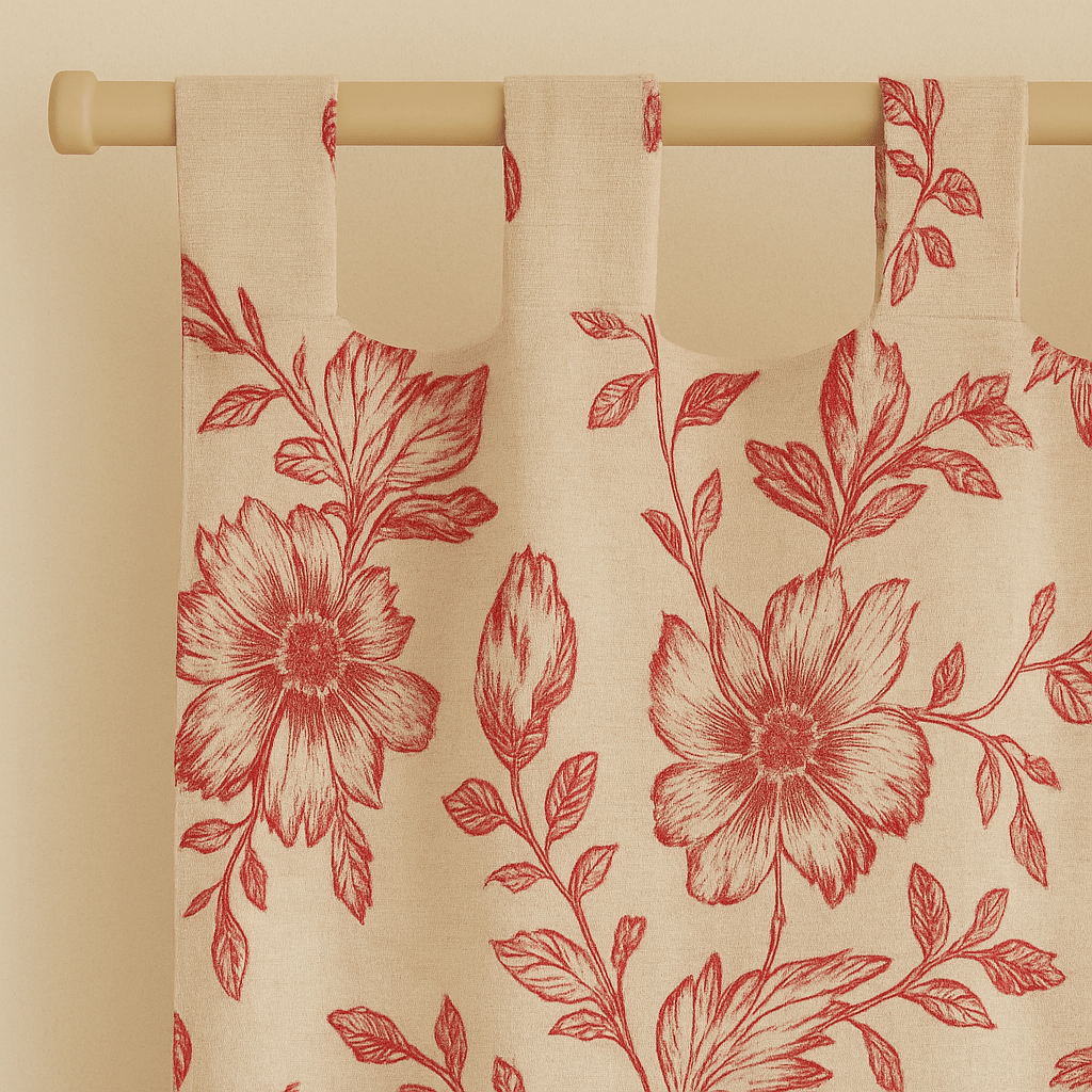 Rideau en Lin - Ombres Florales Rouge Rouge / 1pc 150x120cm / Passe-Tringle