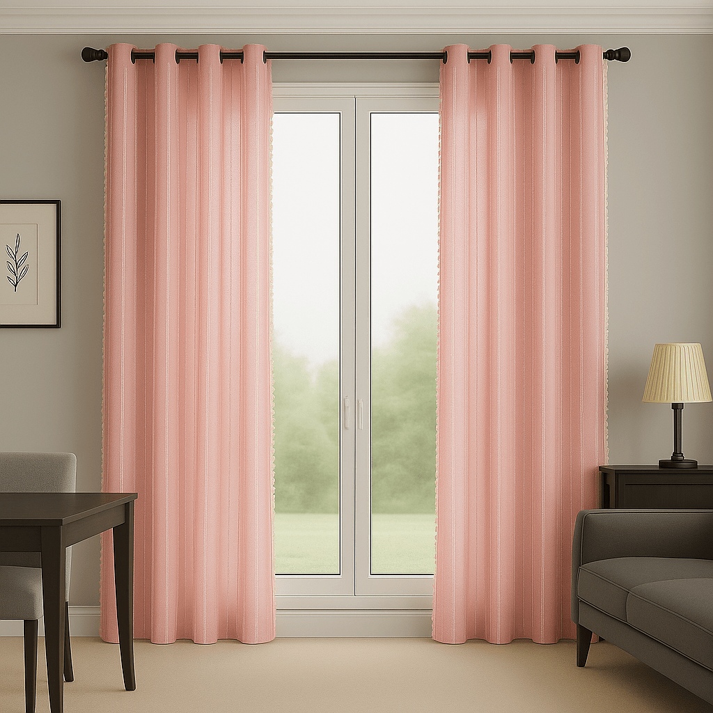 Rideau en Lin - Rayé Rose Rose / 60x80cm / Passe-Tringle