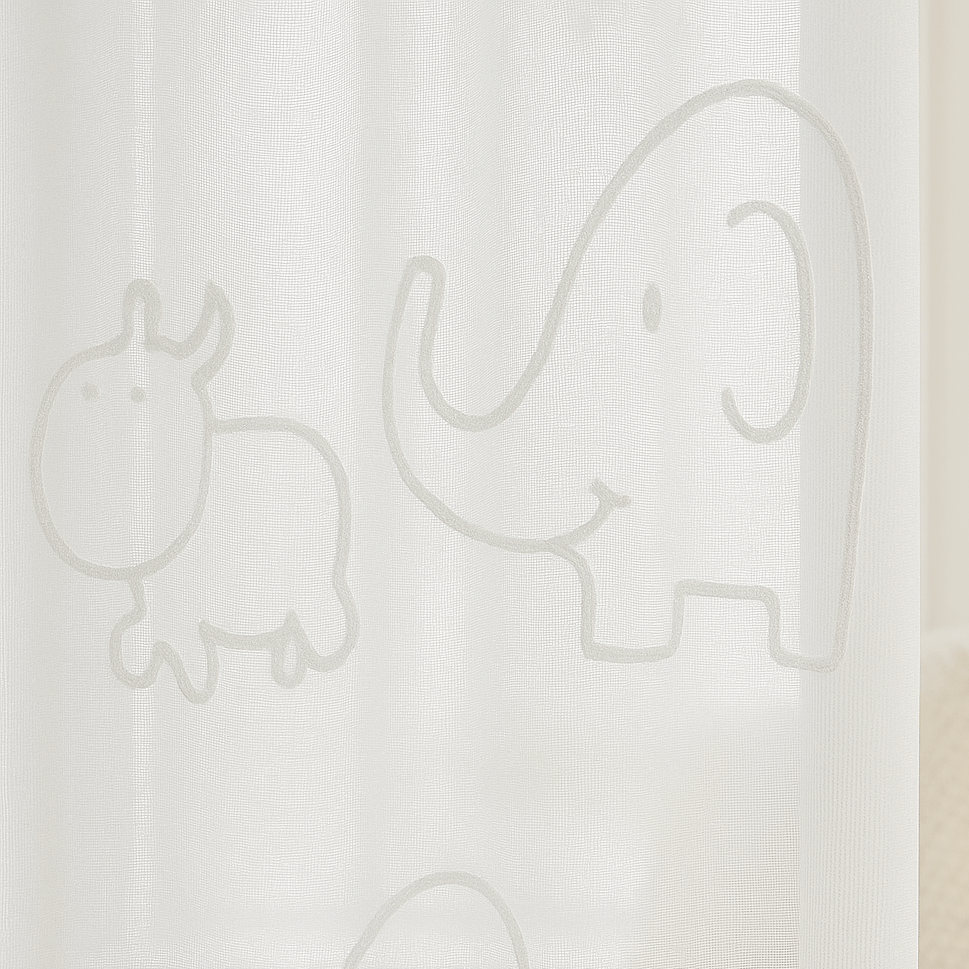 Rideau Enfants - Voilage Animaux Blanc / 1pc 100x180cm / Multifonction