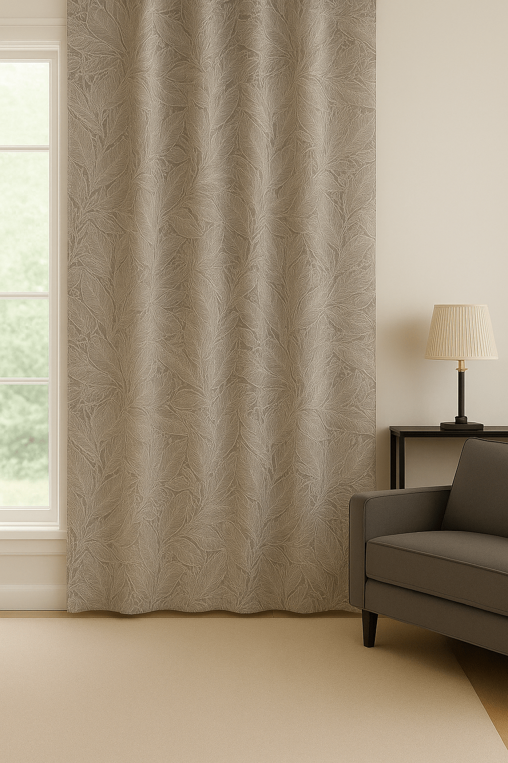 Rideau Occultant - Brodé Feuilles Beige Beige / 1pc 100x250cm / Passe-Tringle