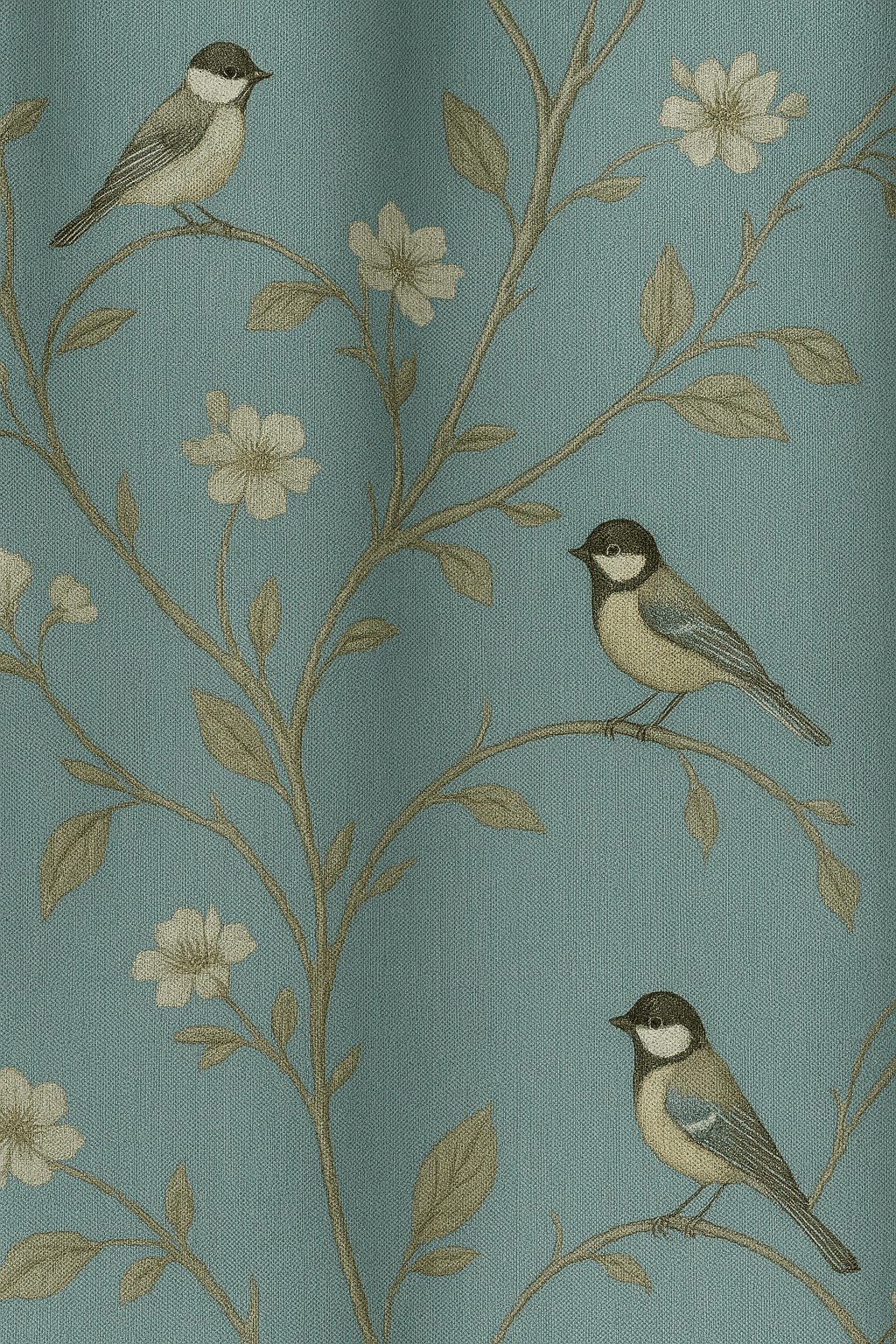 Rideau Occultant - Motif Oiseaux Bleu Bleu / 1pc 100x160cm / Oeillets
