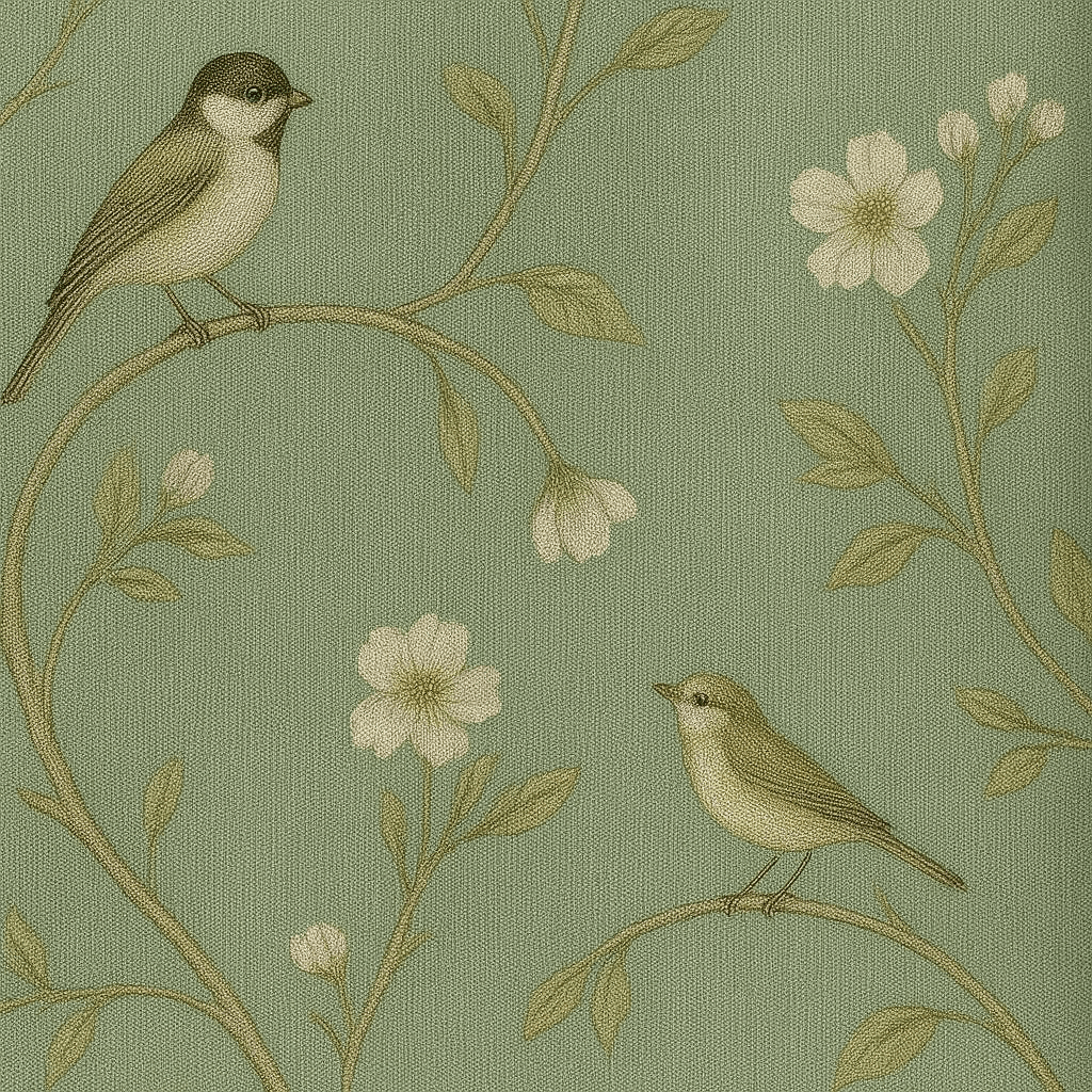 Rideau Occultant - Motif Oiseaux Kaki Kaki / 1pc 100x160cm / Oeillets