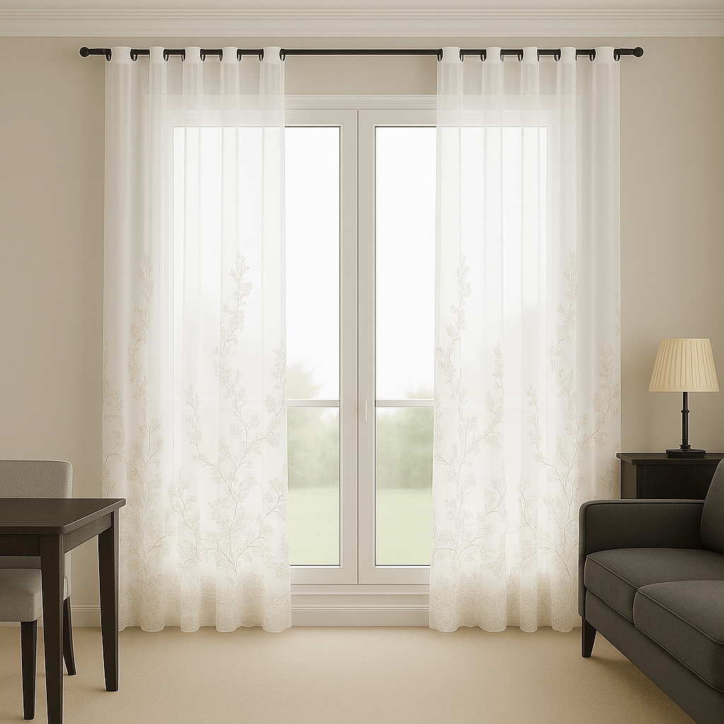 Rideau Voilage - Brodé Dentelle Blanc / 1pc 100x200cm / Passe-Tringle