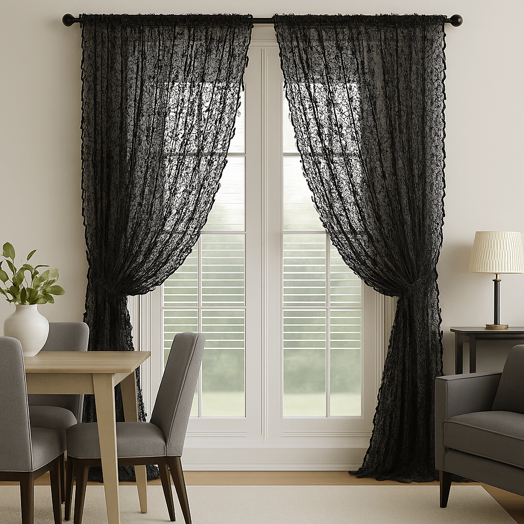 Rideau Voilage - Dentelle Noir Noir / 1pc 100x180cm / Passe-Tringle