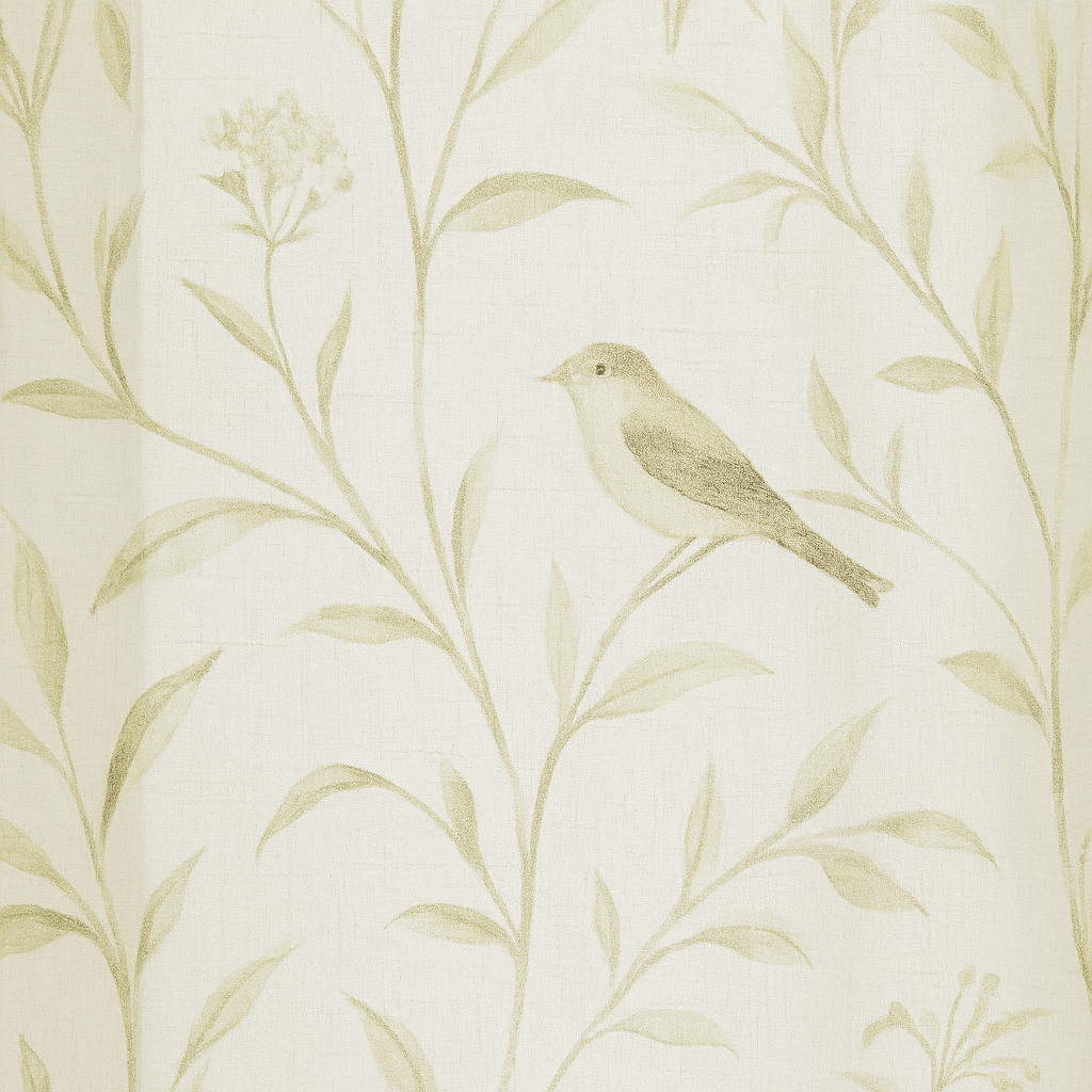 Rideau Voilage - Motif Oiseaux Feuilles Blanc / 1pc 100x160cm / Passe-Tringle