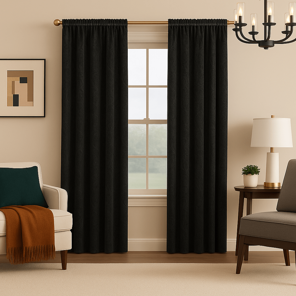 Rideaux en Velours - Noir Floral