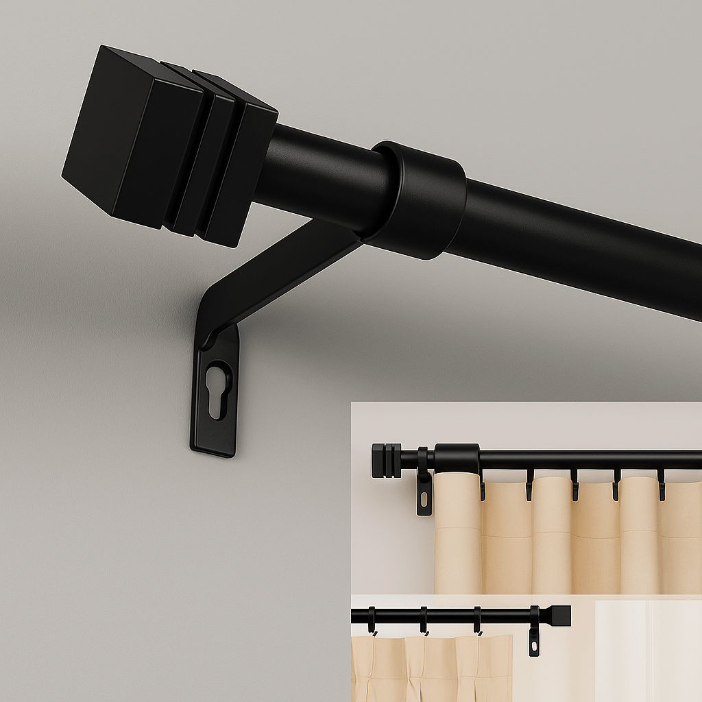 Tringle à Rideaux - Carré Noir Noir / 28-48cm