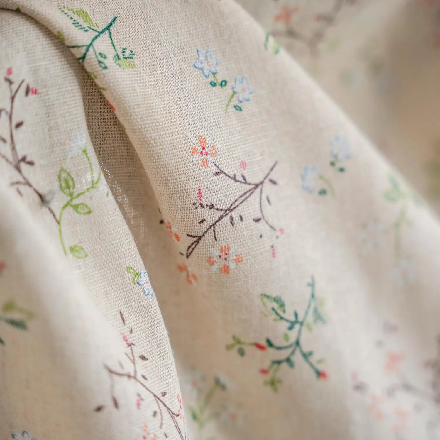 Boho Curtains Floral Semi-Blackout Windows Curtains with Tassels Cotton Linen Curtains Panels for Bedroom Living Room, 1 Panel