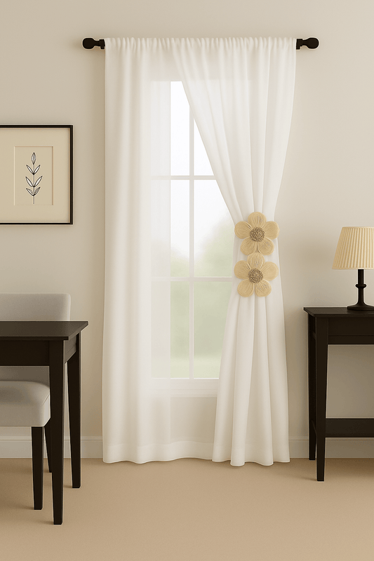 Embrasse Rideau - Fleurs Beiges Beige / 1 Pièce - 48cm