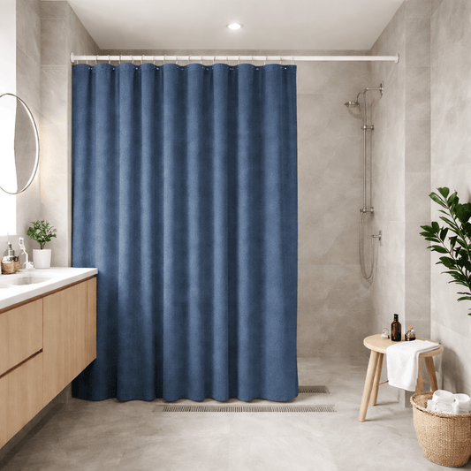 Rideau de Douche - Imitation Lin Bleu