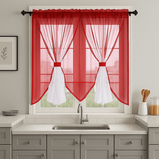 Rideau de Fenêtre - Voilage Rouge Rouge / 1pc 200x100cm / Passe-Tringle