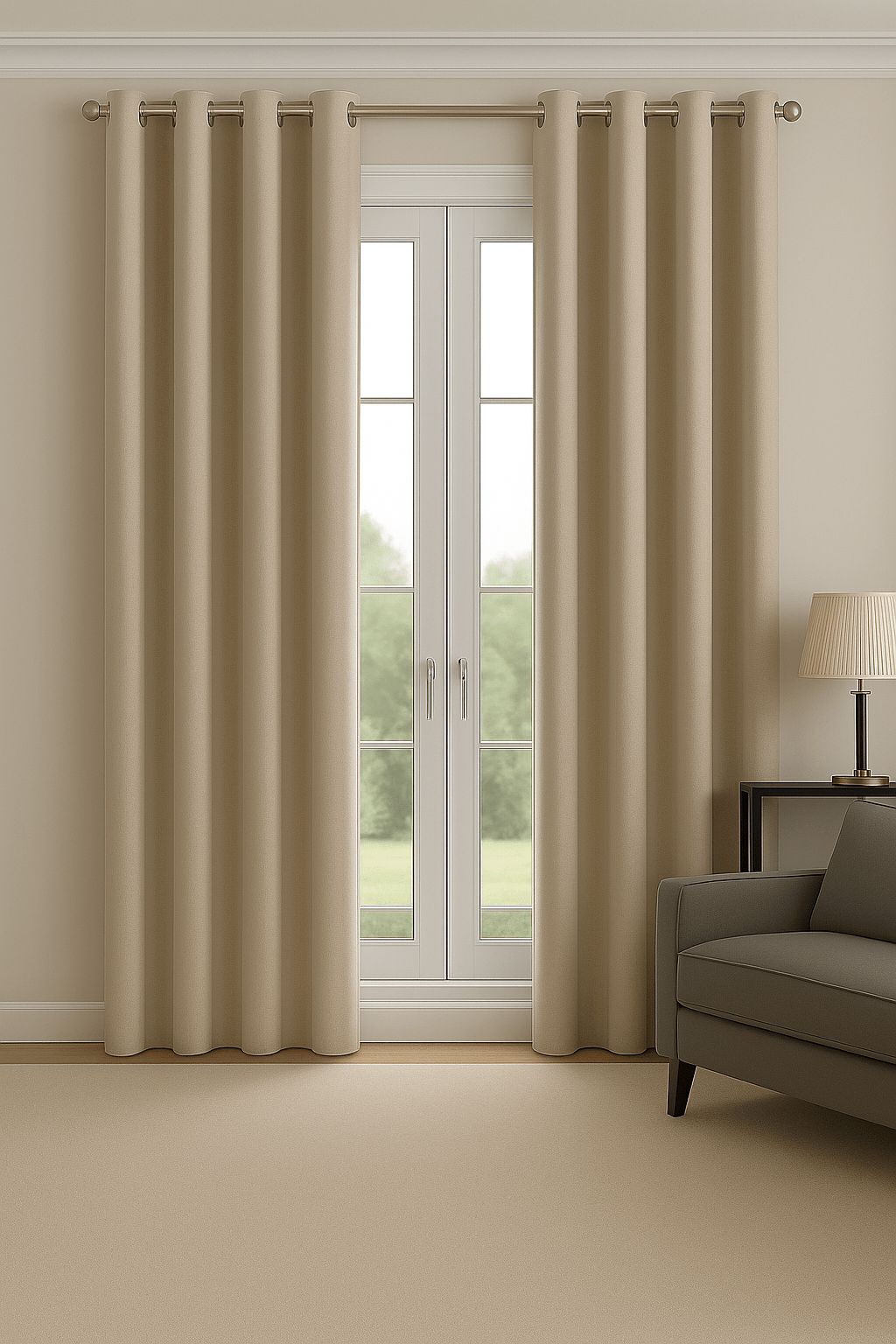 Rideau en Velours - Beige Beige / 1pc 100x250cm / Œillets