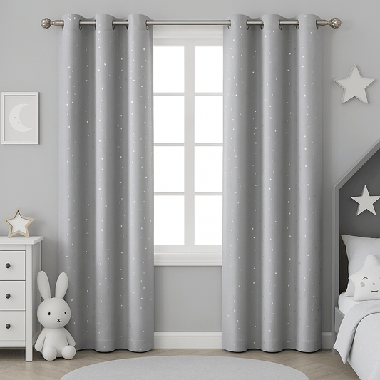 Rideau Enfants - Etoilé Gris 100X200cm / 2pcs Gris