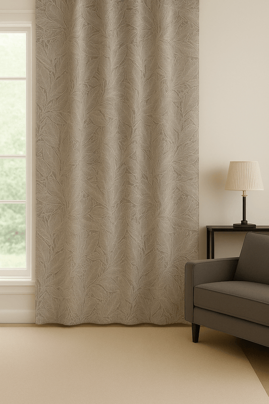 Rideau Occultant - Brodé Feuilles Beige Beige / 1pc 100x250cm / Passe-Tringle