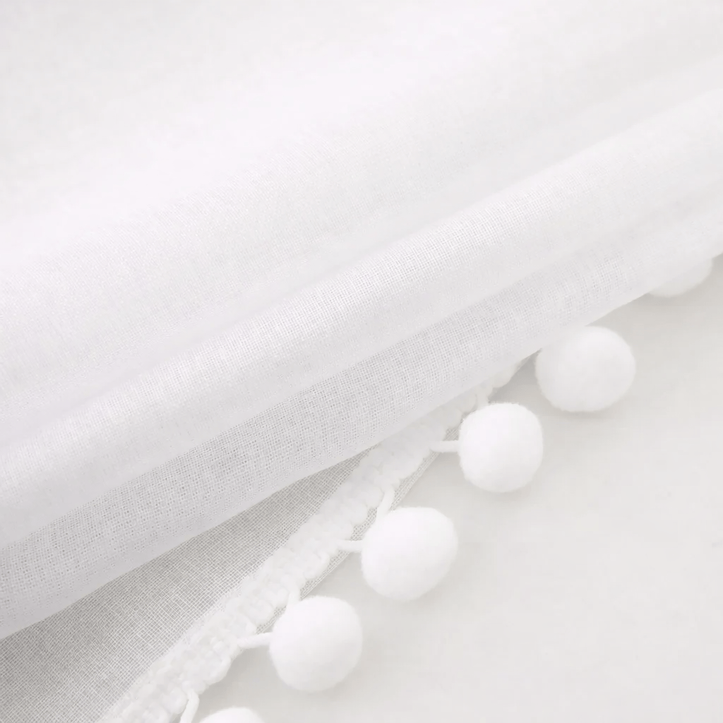 Rideau Tamisant - Pompons Effet Lin Blanc
