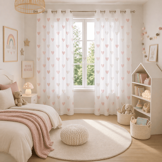 Rideau Voilage - Cœurs Roses