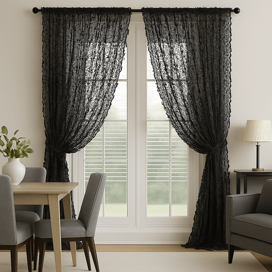 Rideau Voilage - Dentelle Noir Noir / 1pc 100x180cm / Passe-Tringle