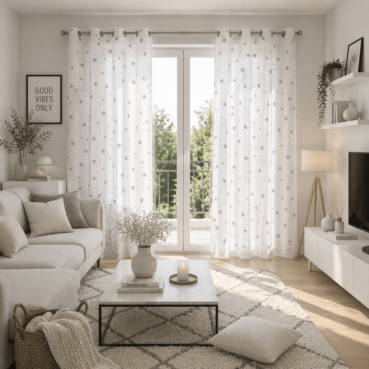 Rideau Voilage - Étoiles Grises