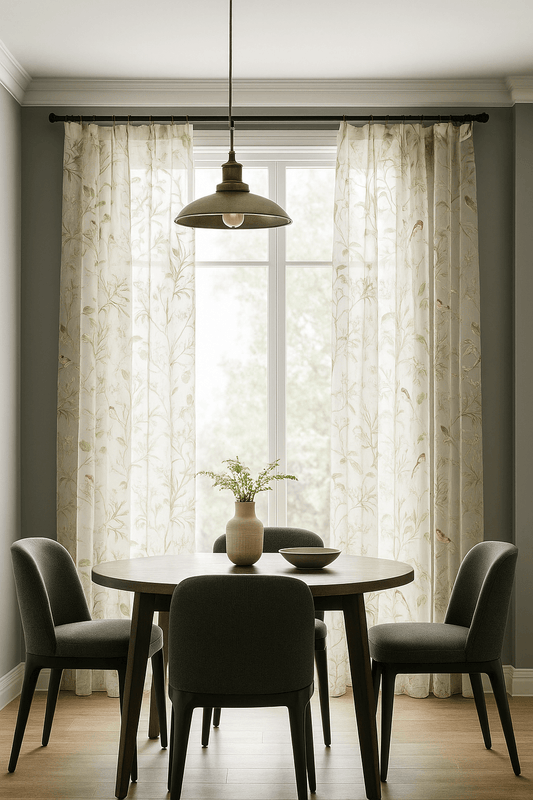 Rideau Voilage - Motif Oiseaux Feuilles Blanc / 1pc 100x160cm / Passe-Tringle