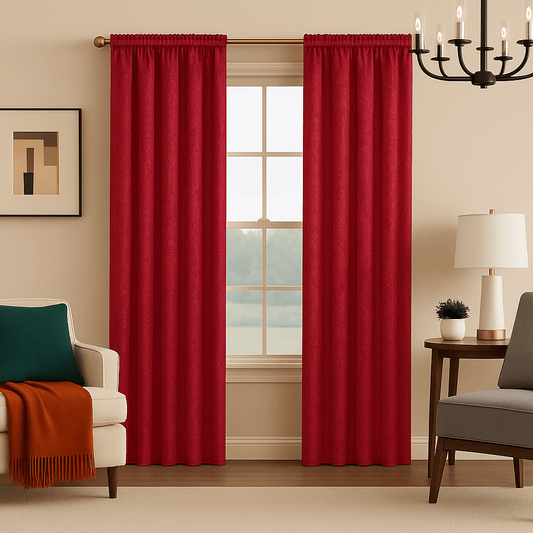 Rideaux en Velours - Rouge Floral