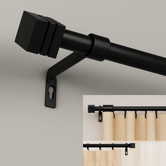 Tringle à Rideaux - Carré Noir Noir / 28-48cm